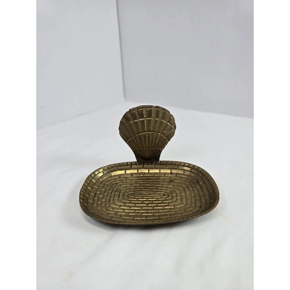 Vintage Brass Seashell Soap Dish Trinket Tray Coastal Nautical Decor 5 Inch